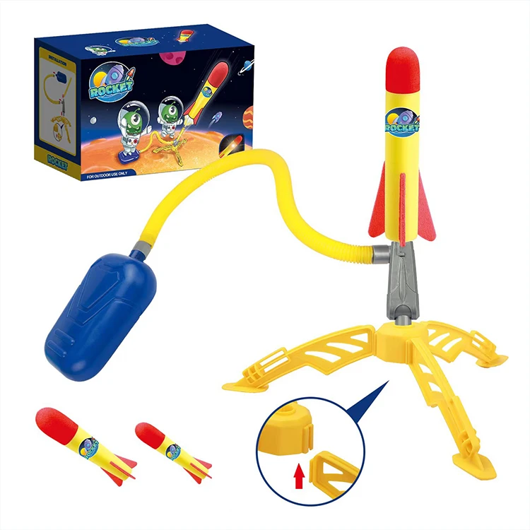 Outdoor Sports Game Toys Adjustable Air Pump Flying EVA Foam Rocket Launcher for Kids with 2 Rockets