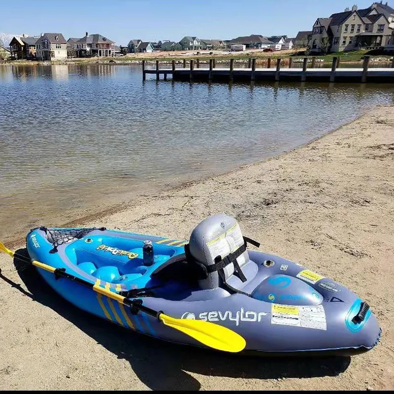 Powerful factory inflatable boat, solid canoe including paddle, seat, inflatable pump