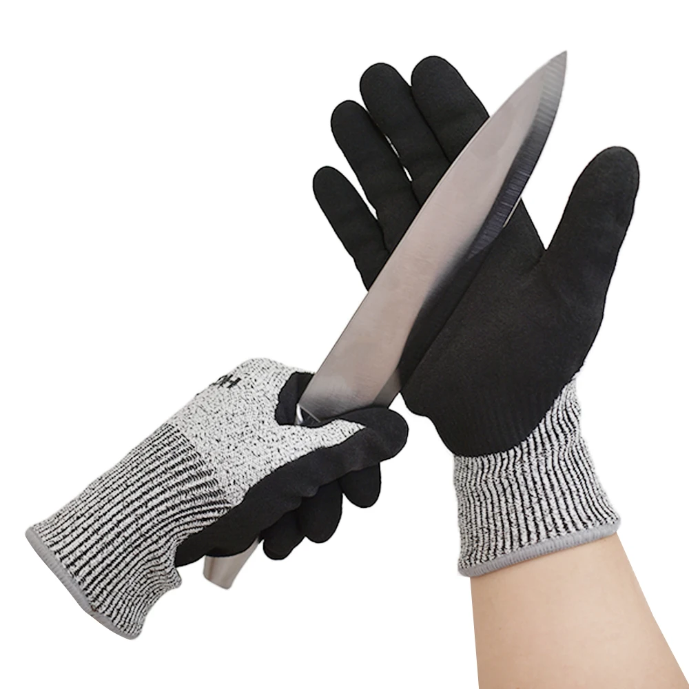 HPPE Nitrile Coated Cut Resistant Safety Work Gloves Level 5 Anti Cut Gloves for Construction