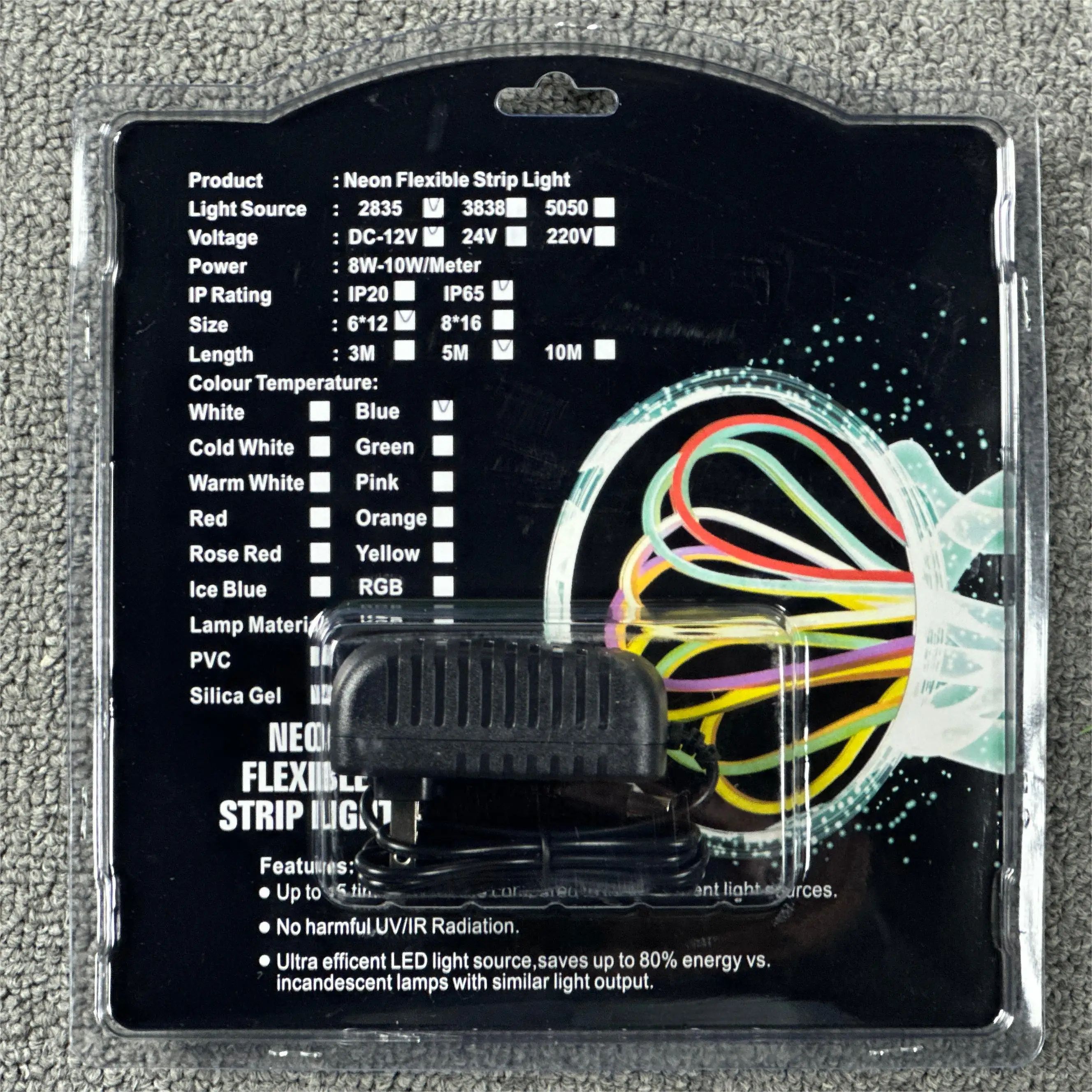 EUMIN New Flexible Led Neon Strip Light Blue 12V 5 Meter Lighting Strip Light