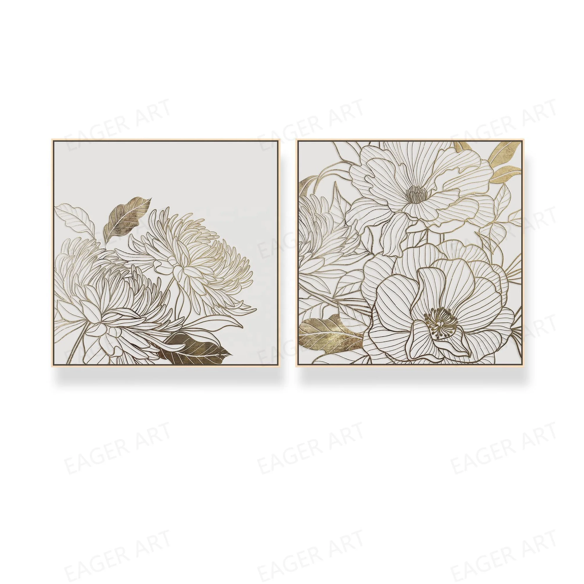 Floral Canvas Painting Picture Acrylic Textured Flower 3d Gold Foil Art Relief Oil Painting Home Decor Wall Frescoes mural