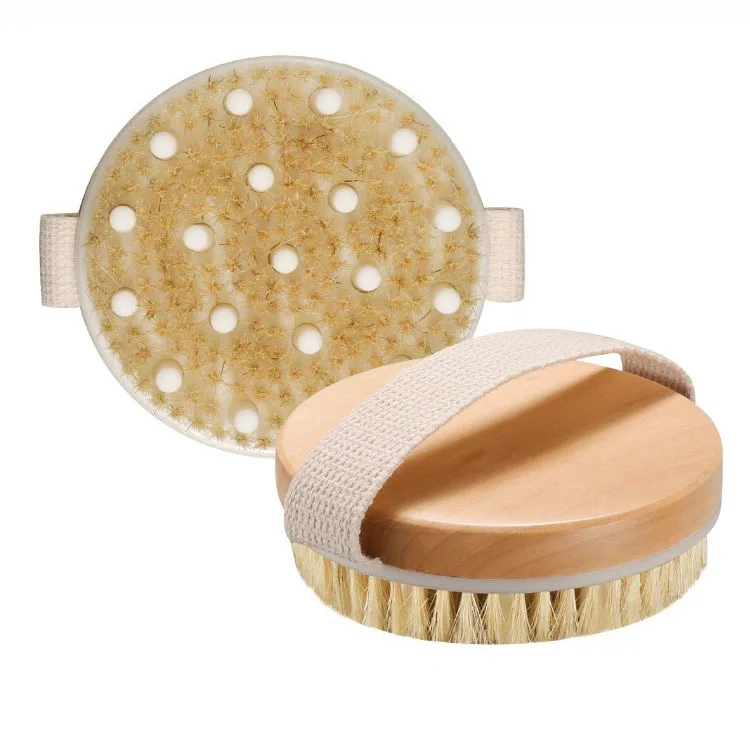 Wholesale Promotional Hot Sales Natural Boar Scrubber Round Wooden Body Brush Exfoliating Dry Massage Brush For Bath
