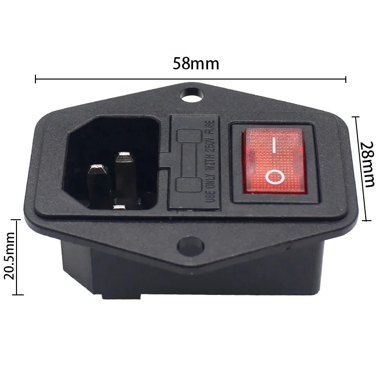  Кулисный выключатель питания IEC 3 Pin 320 C14 входные розетки переменного тока с