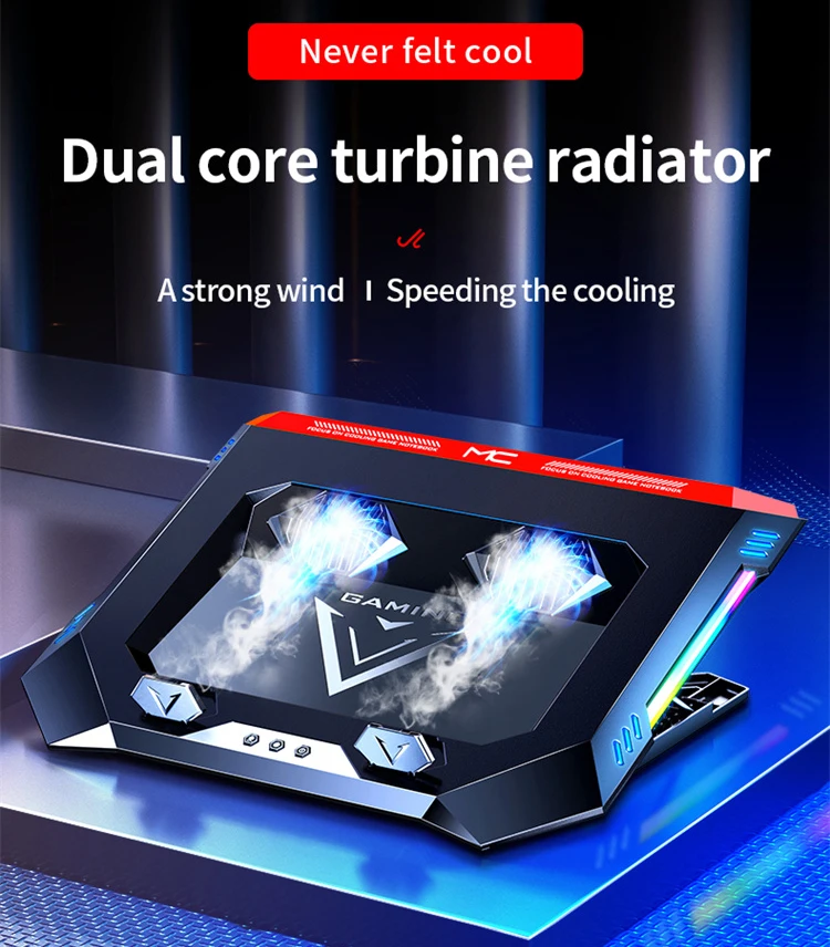 Кулер для ноутбука MC RGB, запатентованный дизайн, охлаждающая подставка для ноутбука 17 дюймов, регулируемый турбоохладитель для ноутбука с 7 углами обзора