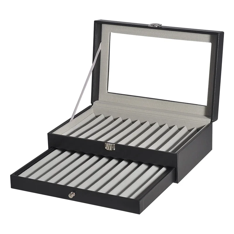 12/24/36Piece Pen Display Box Glass Pen Display Case Storage Fountain Pen Collector Organizer Box with Lid Glass Window