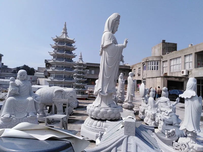 Grey Granite Large Garden Buddha Statues For Sale, Statue Of Kwan Yin