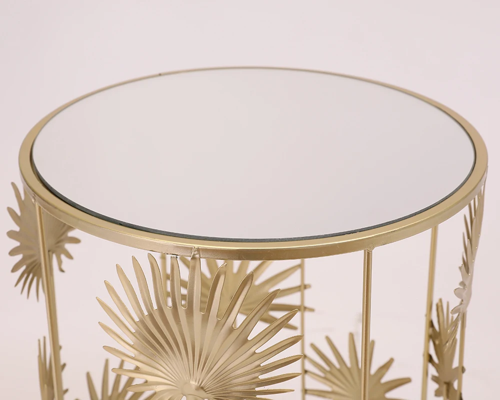Metal decorative table top mirror flower design coffee table