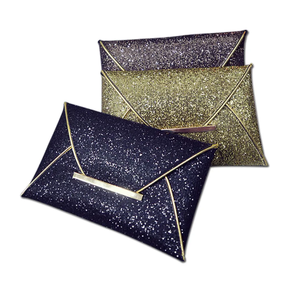 Simple Fashion Women Envelope Clutch Bag Solid Color Leather Glitter Purse Party Delicate Handbag Ladies Wedding Bags