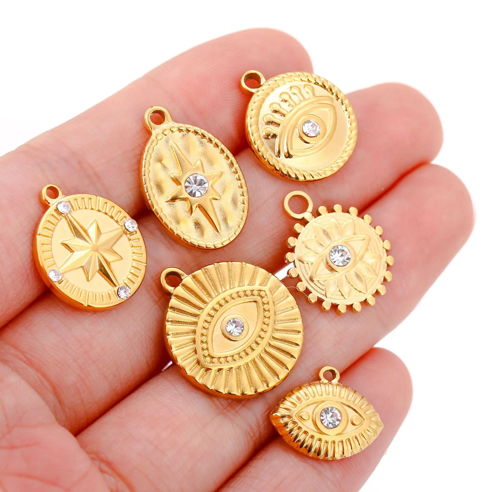 Stainless Steel 18K Gold Plated Eye Pendant with Stone Horse Eye Devil Eye Charms Pendant For DIY Jewelry Accessories