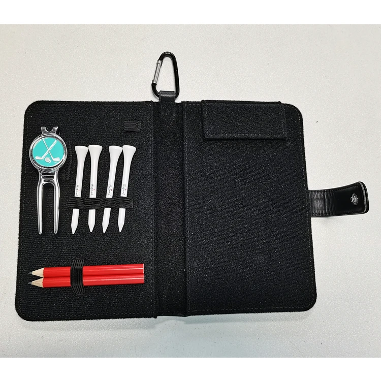 Custom PU Cover Suit Golf Gift Golf Score Card with Golf Tool Notebook & Divot Tool with Ball Markers & Golf Tees