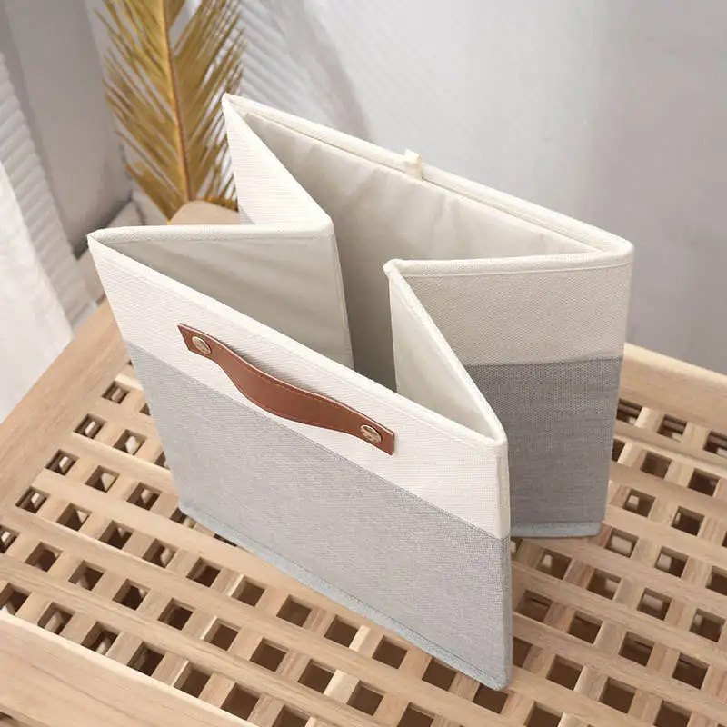 Foldable Storage Bin Basket Set Canvas Fabric Collapsible Organizer With Handles Storage Cube Box Foldable Storage Basket