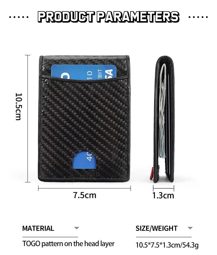 Carbon Fiber PU Leather Credit Card Holder Wallet With ID Window RFID Blocking Slim Metal Money Clip Wallet For Man