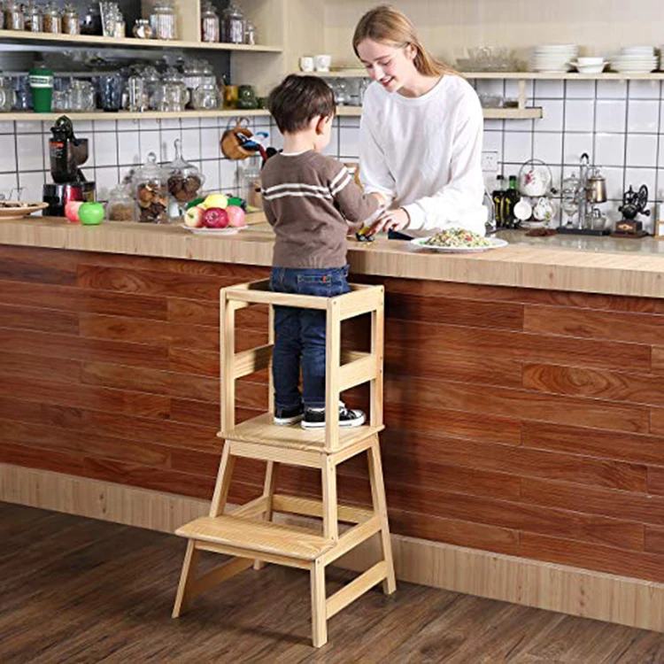 Wholesale Custom Montessori Learning Tower Height Kitchen Kids Adjustable Step Stool For Children