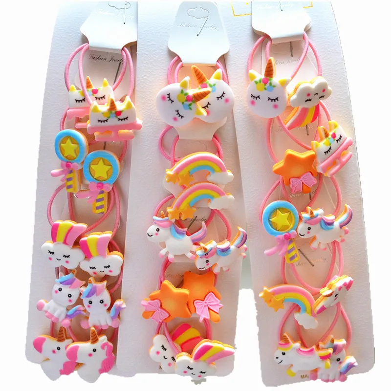 New Cute Hair Accessories Unicorn Rainbow White Horse Hair Ties For Kids Candy Tie Leather Band Kids Elastic Hair Ties