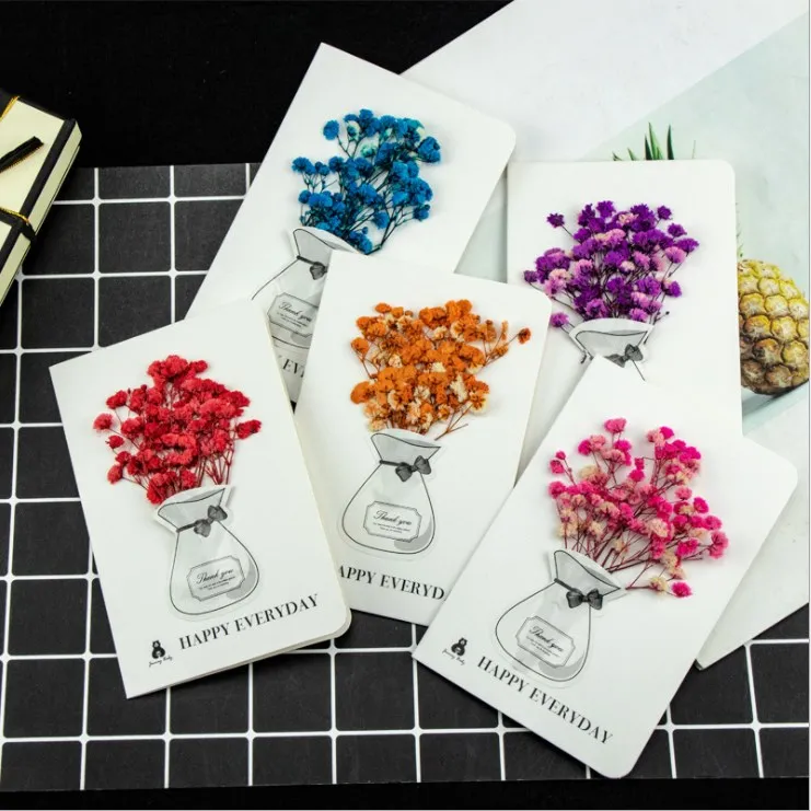 Handmade Custom Dried Flower Greeting Card In Bulk Luxury Greeting Card Printing Birthday Wedding Card With Envelope
