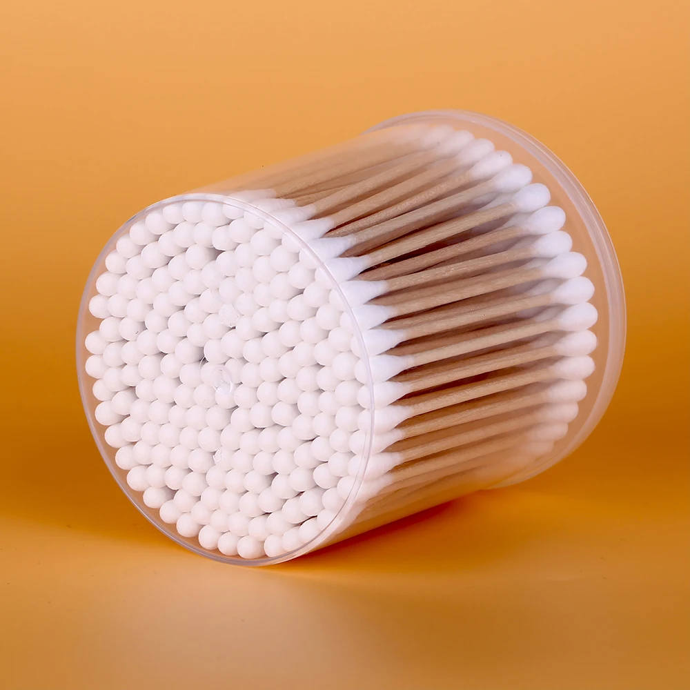 180-200pcs double head wooden stick ear cotton buds swabs with container