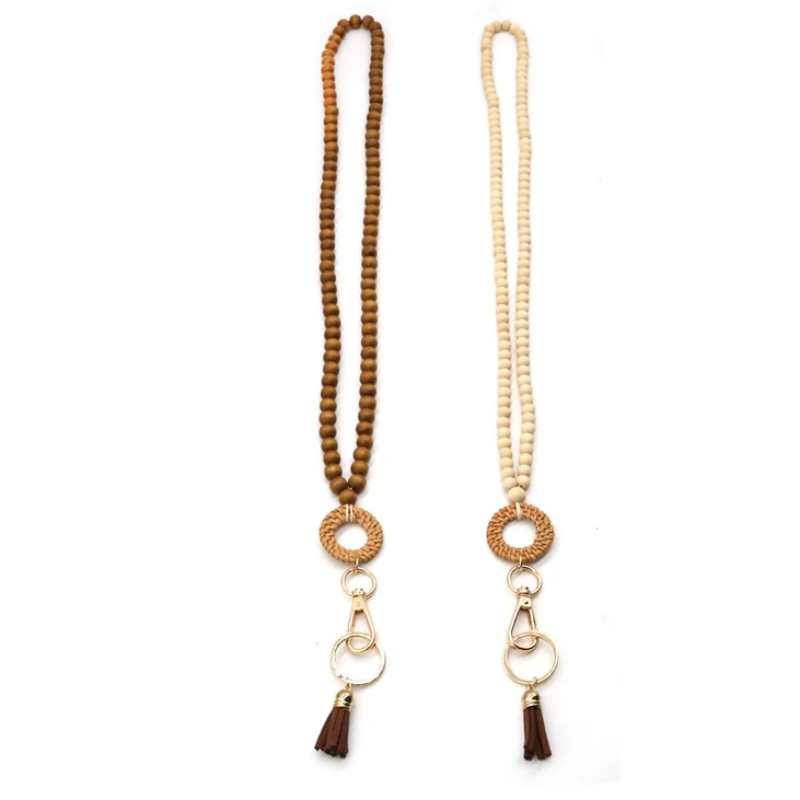Fashion Wooden Bead Lanyards ID Badges Beaded Nurse Necklace Boho Lanyards Wooden Bead Teacher Breakaway Lanyards