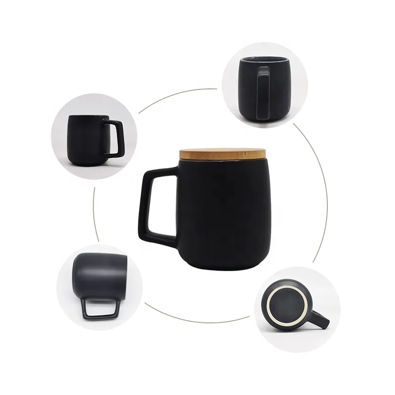 Customised decal mugs black glaze mug ceramic design coffee mug with lid