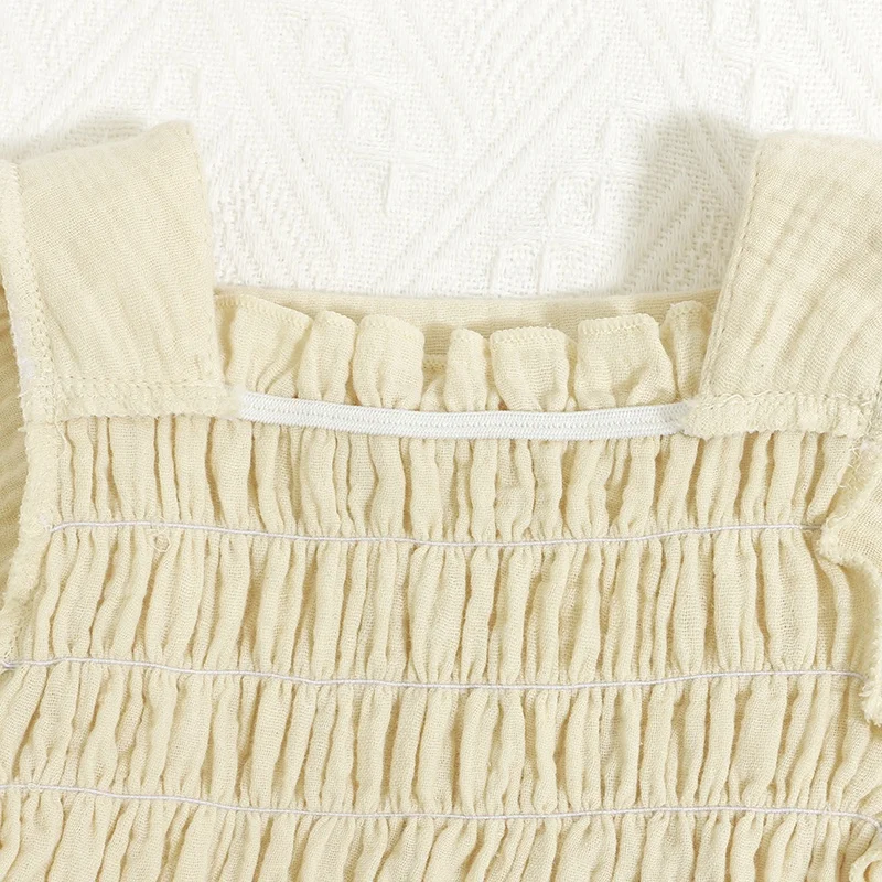 Summer Cute Baby Girl Dresses 100% Cotton Muslin Midi Dresses Long Sleeve Tunic Dress Full Children Short Sleeve Casual Solid