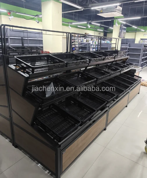 Fashion Design Fruits and Vegetables Racks Display Stand For Vegetables Supermarket Wooden Shelves Fruit And Vegetable Rack