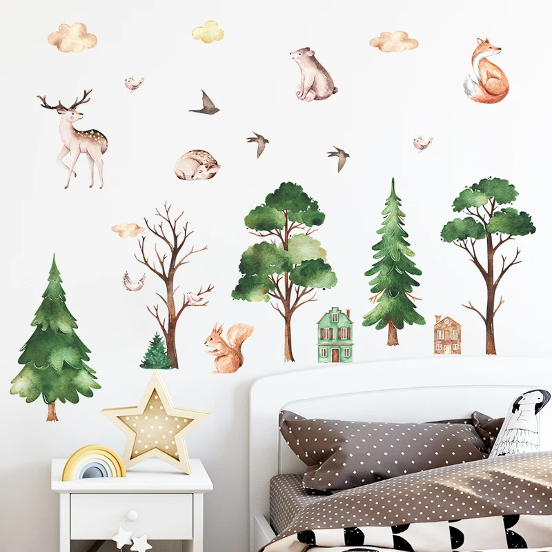 Monkey Elephant Stickers Jungle Animals Wallpaper For Bedroom Self Adhesive Living Room Decal TV Background Decorative Murals