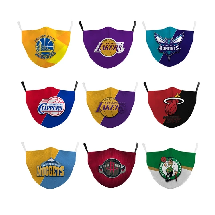 
Custom Fashion Face Print Mask Basketball Team Logo Laker Type Cloth Heat Face mask 