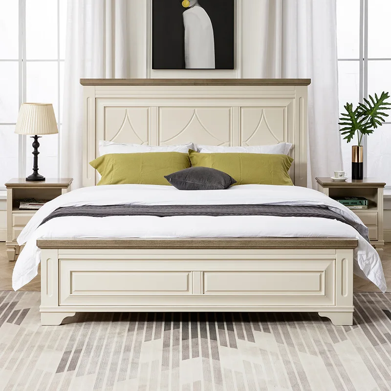 Bedroom Furniture French Country Style Bed Headboard With Lattice Design King/Queen Size Red Oak Wood Bed