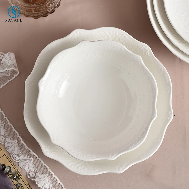 Savall HoReCa Embossed western steak plate round deep platedinner steak dish of porcelain tableware restaurant