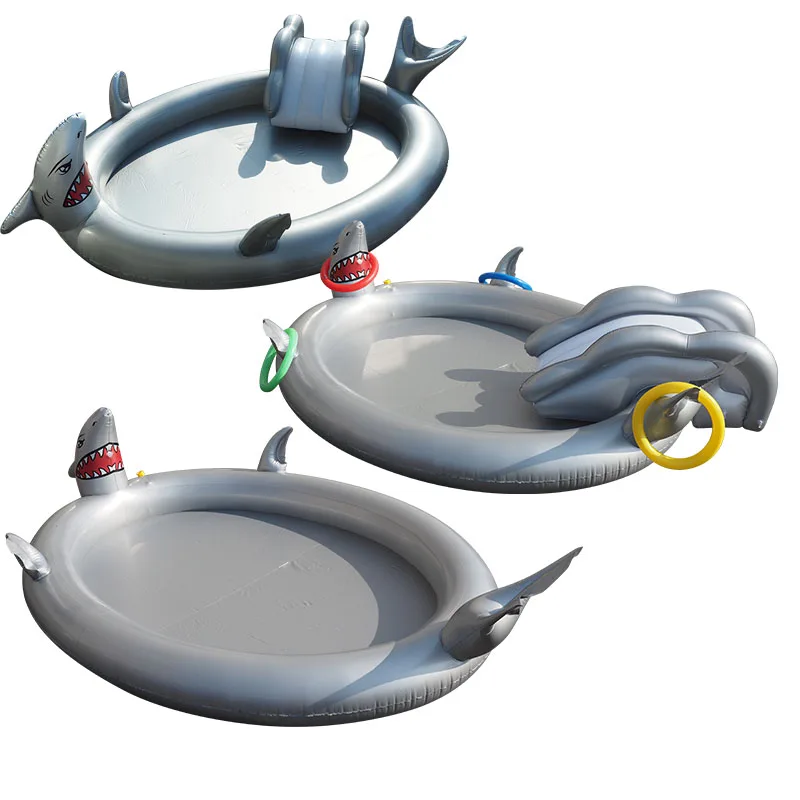New Design Inflatable Shark Design Play Center Swimming Pool Sprinkler Pool With Slide Toddler Splash Sprinkle Pad