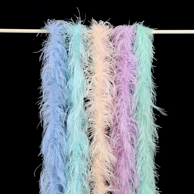 Wholesale Cheap and high quality 2 ply Fluffy Ostrich Feather Boas dyed feather trim for fashion garment decoration