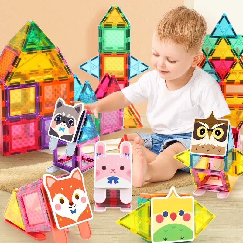 Kebo New Kids Educational crazy animal small building blocks magnetic tiles with magnet set toys