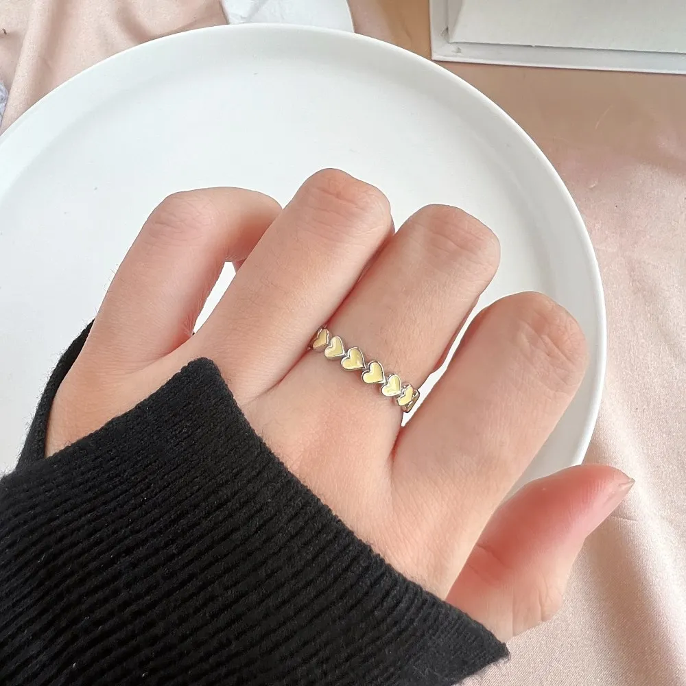 New Fashion Candy Color Drop Glue Enamel Love Cute Enamel Heart Rings 925 Sterling Silver Heart Shaped Ring