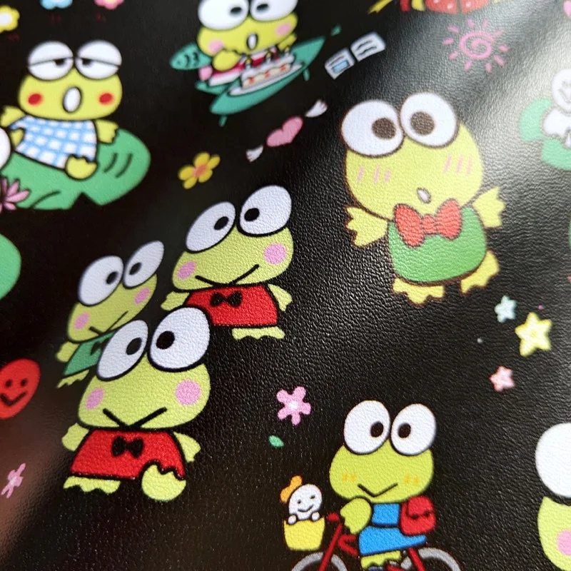 Hot sale black  Cute animal cartoon printed pu faux leather toy custom designer vinyl fabrics for sewing bags