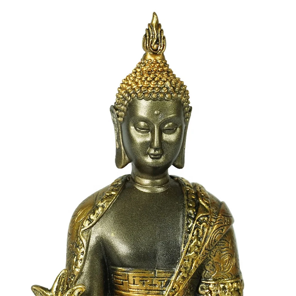 2023 New arrive golden color home indoor decor tabletop small feng shui resin meditating Buddha statue on throne