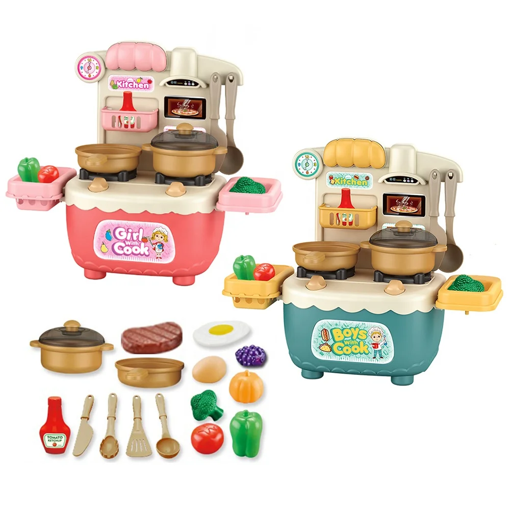 Luxury Plastic Miniature Vegetable Cooking Table Pretend Play Kitchen Toys Set For Kids
