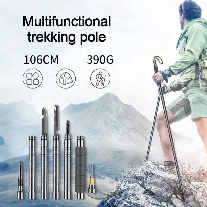 
Multifunctional Outdoor Trekking Hiking Camping Folding Trekking Pole Self Defense Stick 
