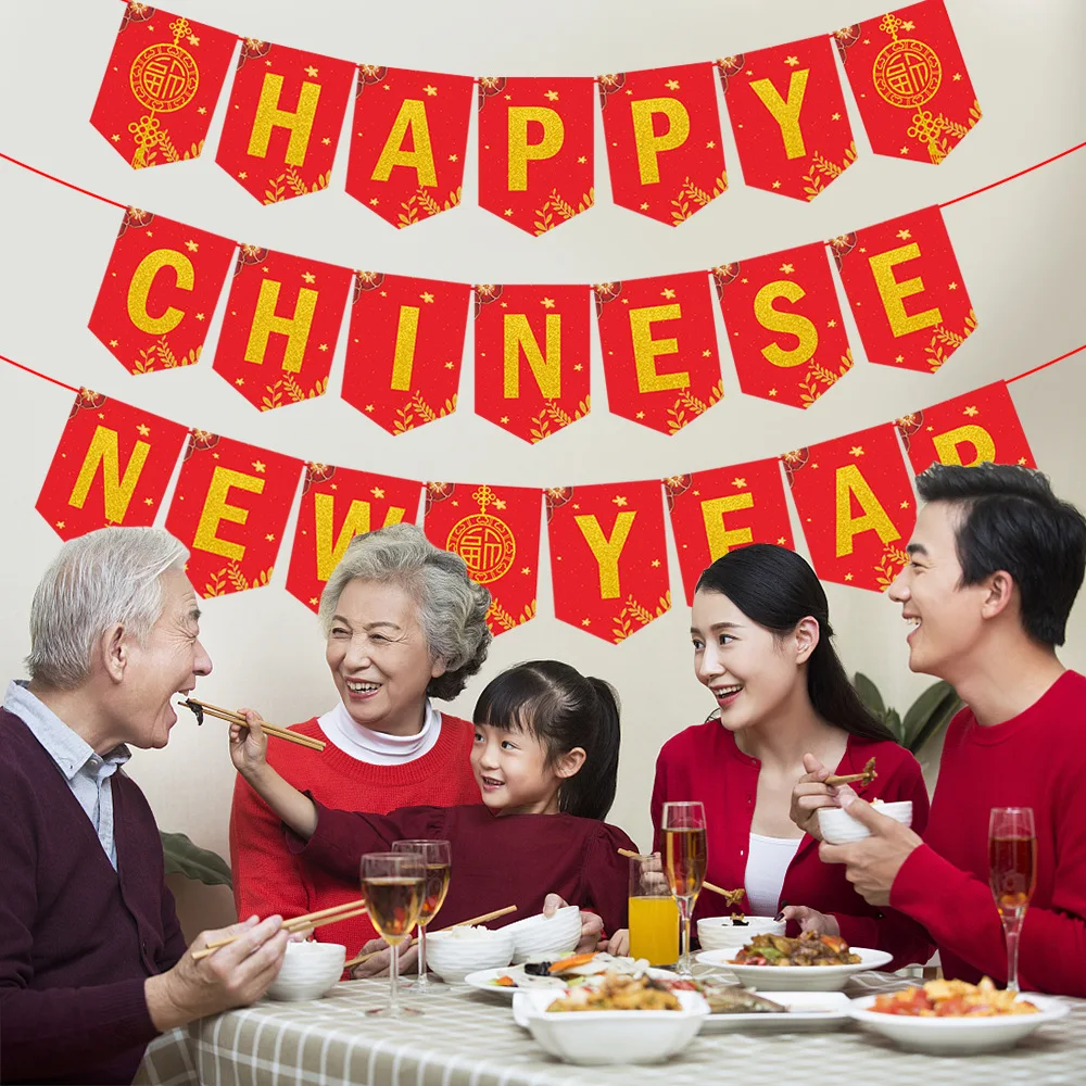 2023 Chinese New Year Banners Flags CNY Party Decorations for Rabbit Spring Festival Pendant Paper