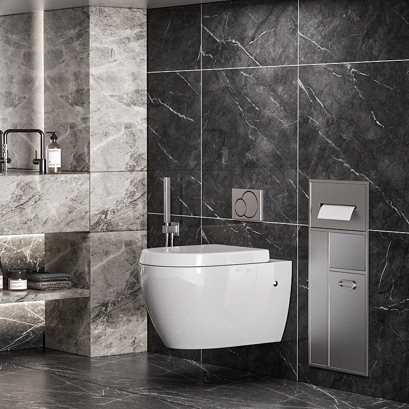 Bathroom recessed stainless steel trash can niche wall mounted toilet paper roll modern Multi Function rubbish bin