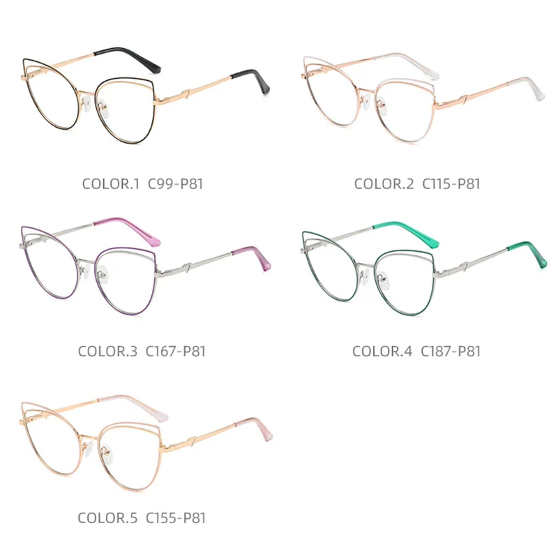 2022 European and American trend flat lens spring hinge optical frames anti blue light glasses fashion luxury cat eye glasses