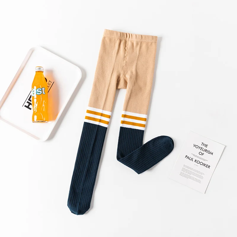 Модные осенние теплые спортивные леггинсы для девочек красочные носки с блестящими полосками детские колготки (1600186771127)