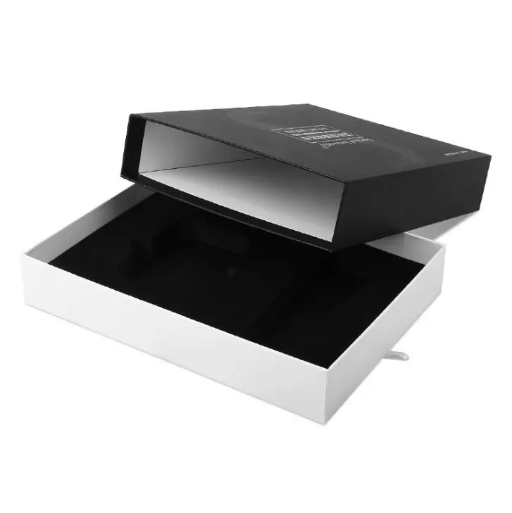
Custom cardboard black and white color drawer boxes packaging paper drawer storage gift box with foam 