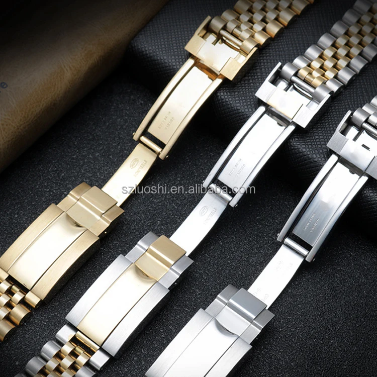 High Quality Stainless Steel Watch Strap For Ro-lex Original Watch Metal Chain With 5 Bead Steel Solid Folding Clasp 20mm