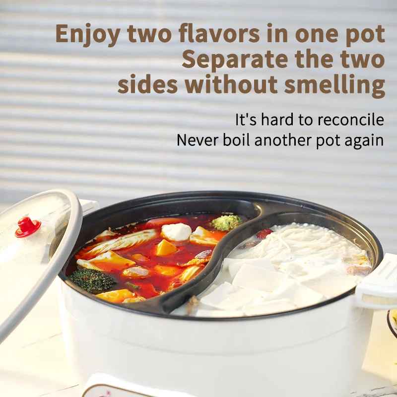 5L Double-Flavor Electric Shabu Shabu Pot Removable Non-Stick Multi Purpose Electric Hot Pot Chinese Tai Chi pattern