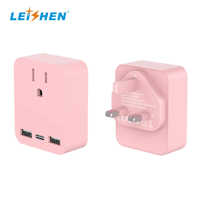 US to UK Plug Adapter US to British Ireland UAE Travel Adapter With 10A Fuse 3 USB A C Converter for America Canada Japan Mexico