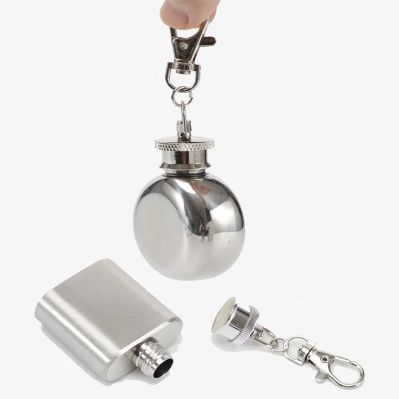 Portable 1oz Mini Stainless Steel Hip Flask Alcohol Flagon with Keychain