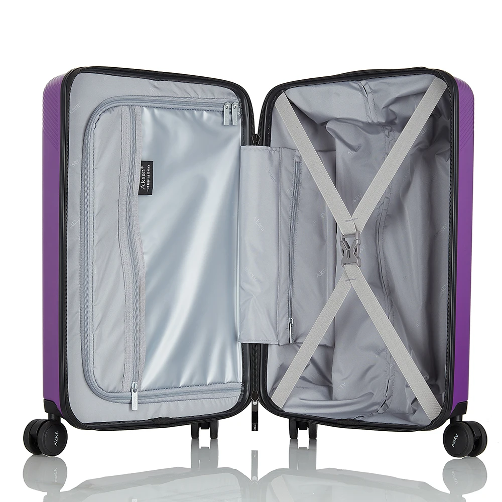 Smart USB port PC fingerprint lock waterproof zipper tsa Cabin trolley bag Hardside purple suitcases luggage