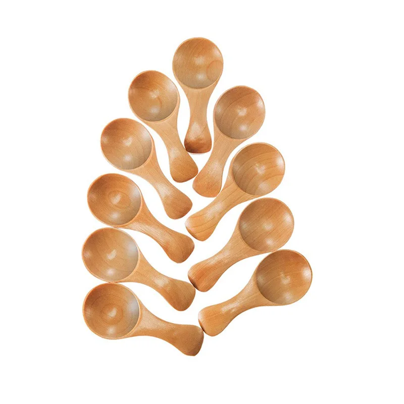Japanese Simple Small Round Lotus Wooden Spice Spoon Seasoning Spoon for Kitchen Supplies and Food Usage