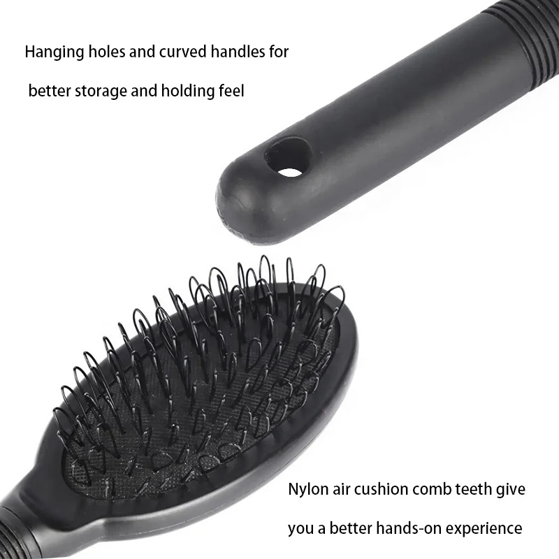 Customized logo black cushion wig brush plastic handle nylon hair extension loop hair brush