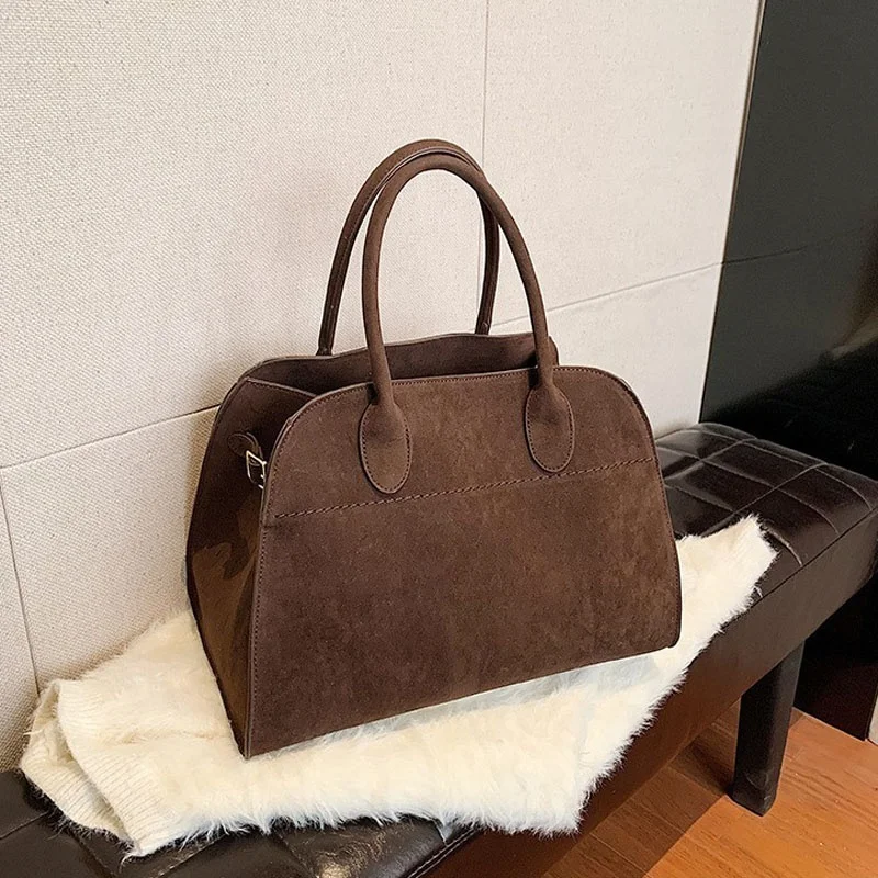 new fashion women suede handbag shoulder bag with two handles and one removable strap