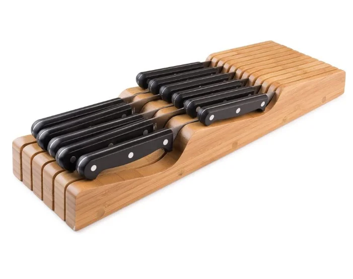 wholesale custom wood Knife Block holder natural bamboo kitchen knife drawer organizer for 9 knives